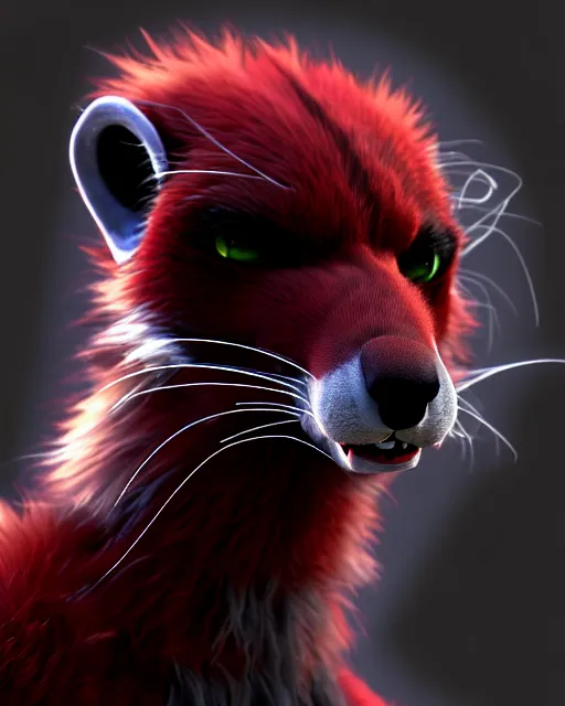 Prompt: furry - male - red - black - weasel - chaos theorist - fursona uhd ue 5 visual novel pc game expressions, photorealistic