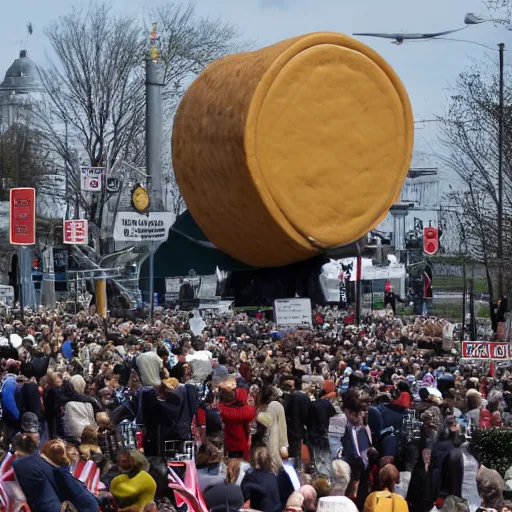 Prompt: Our country is being destroyed by giant cheesewheels