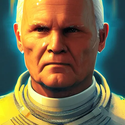 Image similar to john paul ii in cyberpunk 2 0 7 7, stylised official art