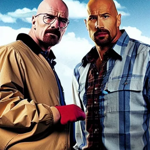 Prompt: Walter white and Dwayne the rock johnson in breaking bad