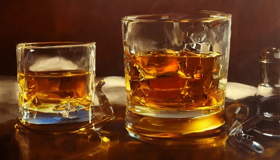 Image similar to clocks, time, whisky, oil painting by jama jurabaev, brush hard, artstation, high quality, brush stroke