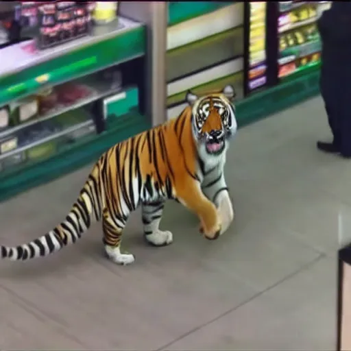 Image similar to CCTV footage of a tiger at 711