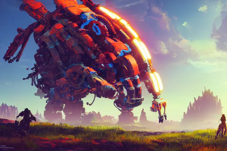 Image similar to scorcher machine mecanical creature robot of horizon forbidden west horizon zero dawn radiating a glowing aura global illumination ray tracing hdr fanart arstation by ian pesty and alena aenami artworks in 4 k