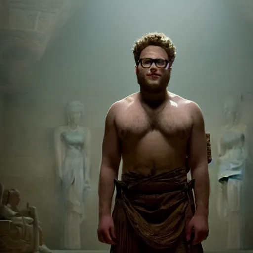 Image similar to stunning awe inspiring seth rogen as the ancient egyptian god set, movie still 8 k hdr atmospheric lighting