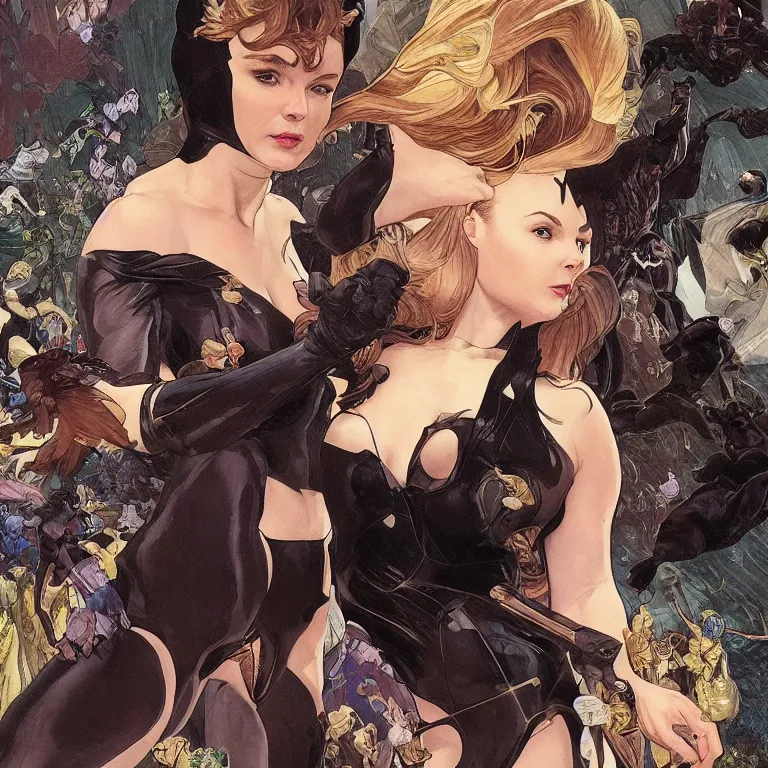 Prompt: Erin Moriarty as Cat Woman, highly detailed, digital painting, artstation, concept art, smooth, sharp focus, illustration, ArtStation, art by artgerm and greg rutkowski and alphonse mucha and J. C. Leyendecker and Edmund Blair Leighton and Katsuhiro Otomo and Geof Darrow and Phil hale and Ashley wood and Ilya repin and Charlie Bowater