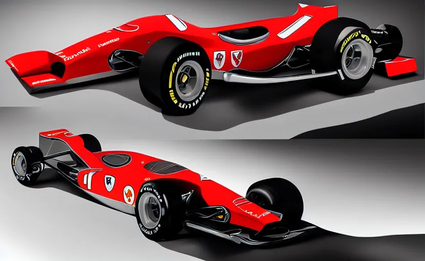 Prompt: retro futuristic ferrari formula 1 car inspired by ferrari 6 4 3, studio lighting,