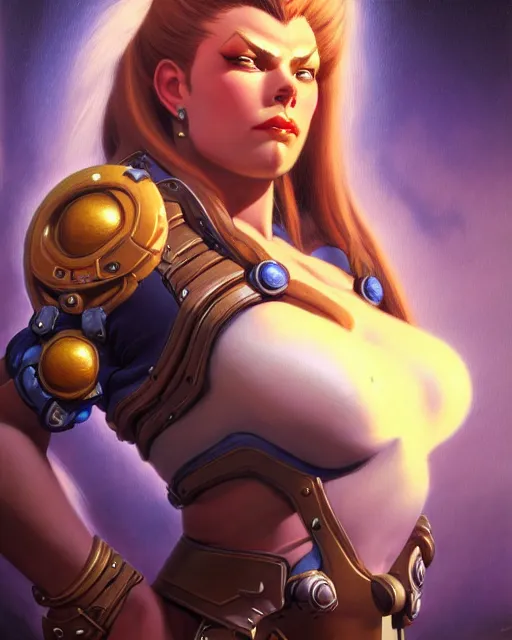 Image similar to brigitte from overwatch, fantasy, fantasy art, character portrait, portrait, close up, highly detailed, intricate detail, amazing detail, sharp focus, vintage fantasy art, vintage sci - fi art, radiant light, caustics, by boris vallejo