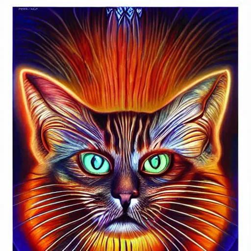 Image similar to Alex Grey Cat, Artstation