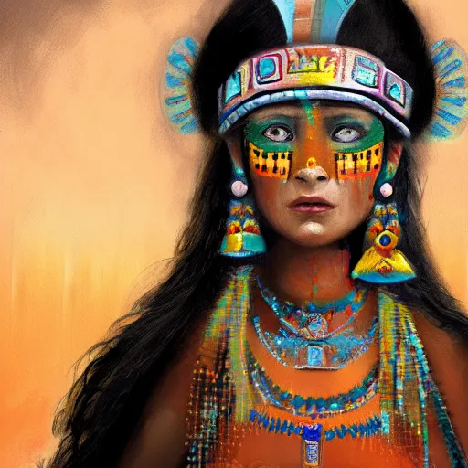 Image similar to mayan priestess, digital painting, concept art, sharp focus, realistic