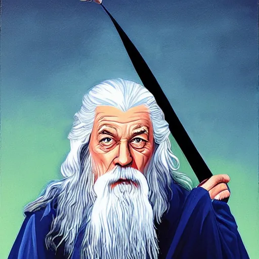 Image similar to gandalf as russian propaganda poster painting