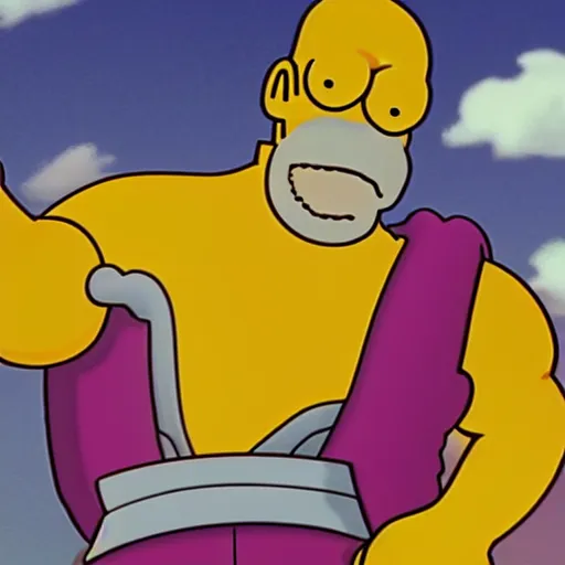 Image similar to CG lifelike Homer Simpson as Thanos, cinematic, 4K