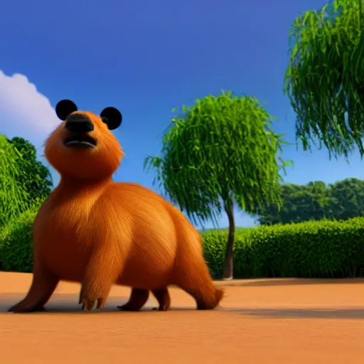 Image similar to disney pixar style capybara, 3D animation, 4k render