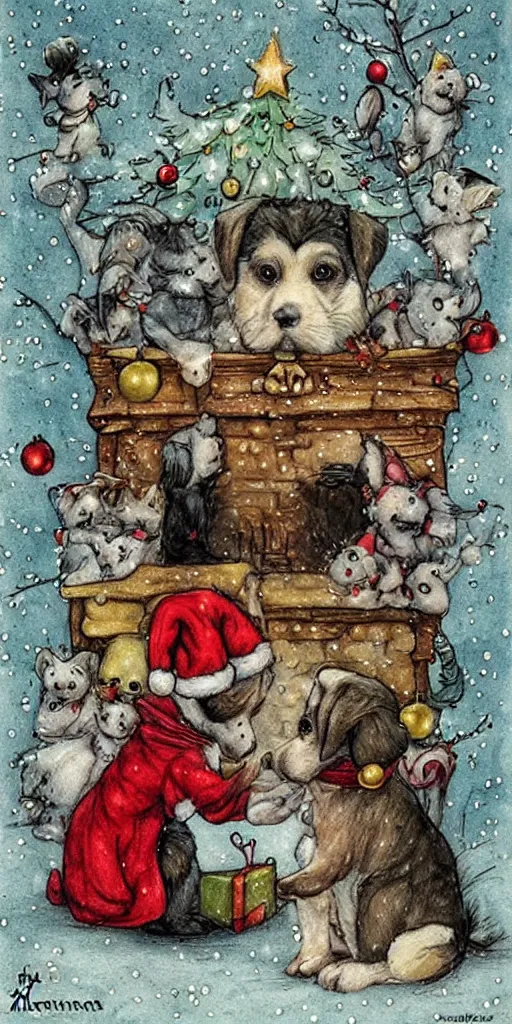 Image similar to a puppy christmas scene by alexander jansson