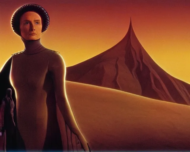 Prompt: aesthetics of dune by frank herbert and david lynch