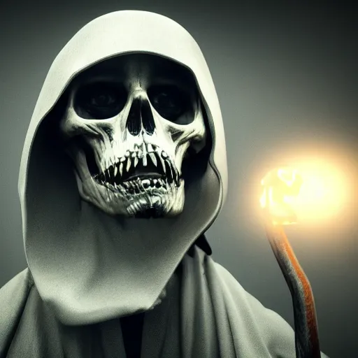 Prompt: the grim reaper, beautiful lighting,digital art , highly detailed , high contrast, beautiful lighting, award winning , trending on art station, 8k, photorealistic,unreal engine 5