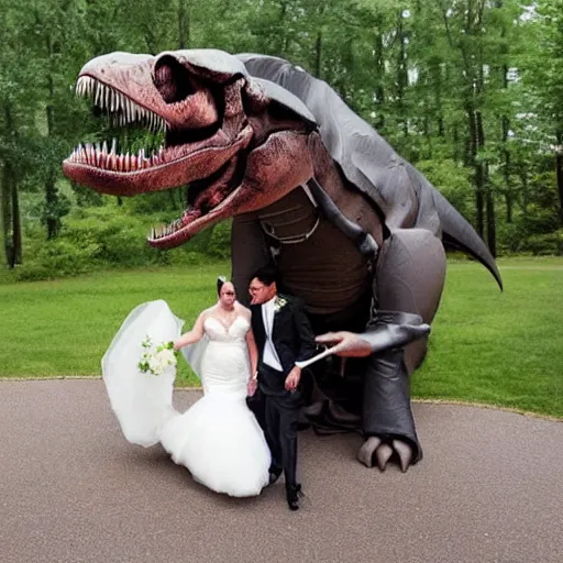 Prompt: T-Rex-in-a-wedding-dress