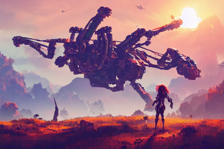 Image similar to sunwing machine mecanical creature robot of horizon forbidden west horizon zero dawn radiating a glowing aura global illumination ray tracing hdr fanart arstation by ian pesty and alena aenami artworks in 4 k