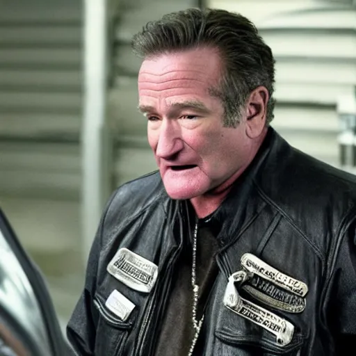 Image similar to Robin Williams in Sons of anarchy very detail4K quality super realistic