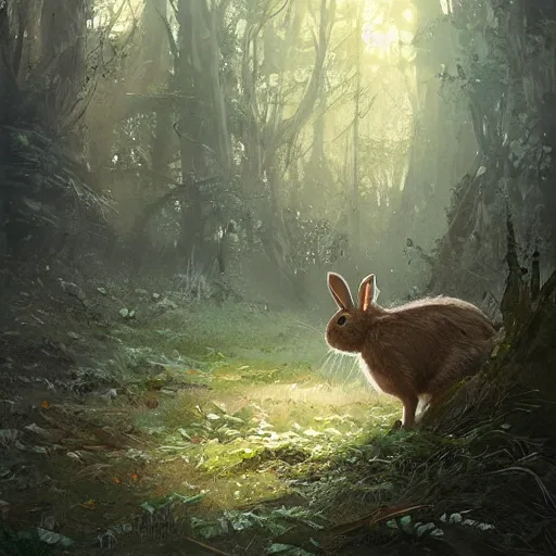 a rabbit in the forest, by stanley lau and greg | Stable Diffusion