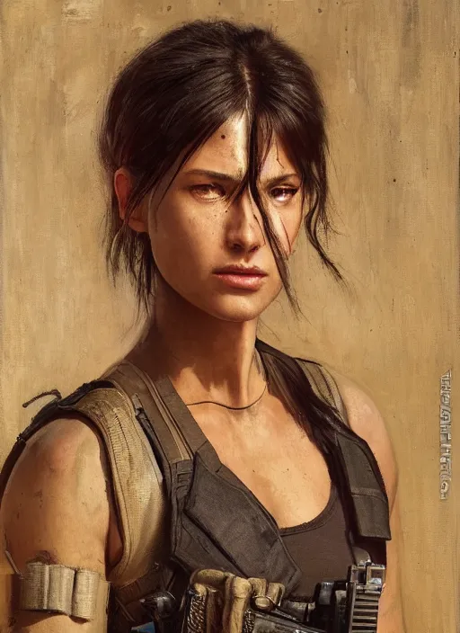 Image similar to 💃🏻. cyberpunk mercenary in a military vest ( blade runner 2 0 4 9, cyberpunk 2 0 7 7 ). orientalist portrait by john william waterhouse and james gurney and theodore ralli and nasreddine dinet, oil on canvas. cinematic, hyper realism, realistic proportions, dramatic lighting, high detail 4 k