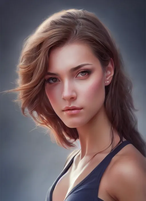 Image similar to high angle photo of a gorgeous young woman in the style of stefan kostic, realistic, sharp focus, 8 k high definition, insanely detailed, intricate, elegant, art by stanley lau and artgerm
