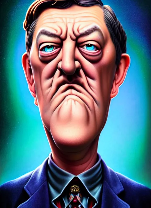 Image similar to lovecraftian portrait of grumpy stephen fry, pixar style, by tristan eaton stanley artgerm and tom bagshaw