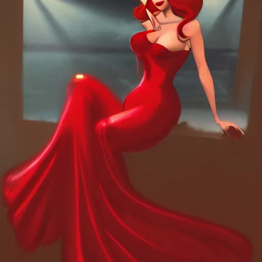 Watercolor Jessica Rabbit Red Gown Illustration Stock Illustration