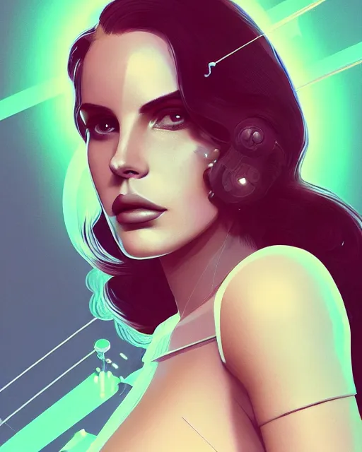 Image similar to portrait of lana del rey as a cyborg. intricate abstract. intricate artwork, by tooth wu, wlop, beeple, dan mumford. concept art, octane render, trending on artstation, greg rutkowski very coherent symmetrical artwork. cinematic, key art, hyper realism, high detail, octane render, 8 k, iridescent accents