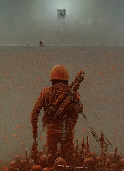 Image similar to third world war, 8 k, artstation, highdetailed, painting by beksinski,