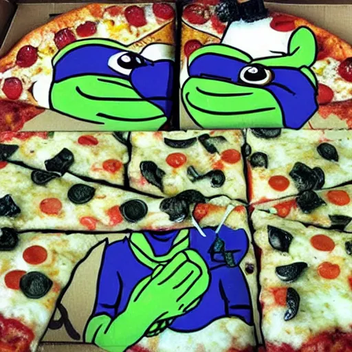 Image similar to ninja turtles are too much pizza