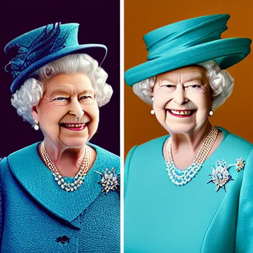 Image similar to A portrait photo of queen elizabeth teams up with a teenage queen elizabeth, perfect faces, 50 mm, award winning photography