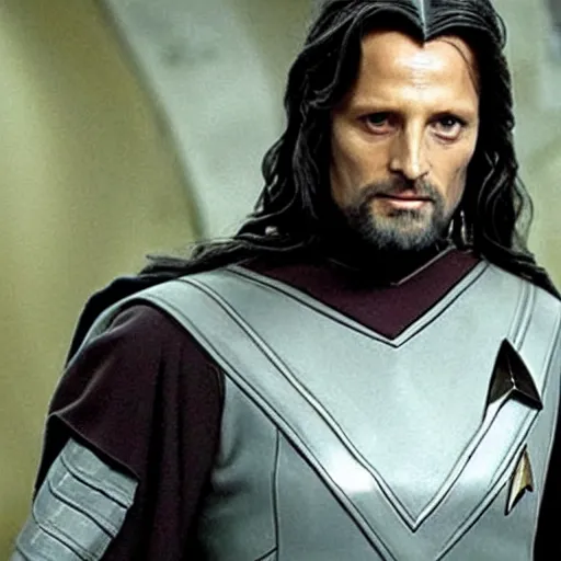 Image similar to Aragorn in Star Trek uniform is the captain of the starship Enterprise in the new Star Trek movie