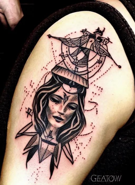 Image similar to traditional sailor tattoo design by greg rutkowski