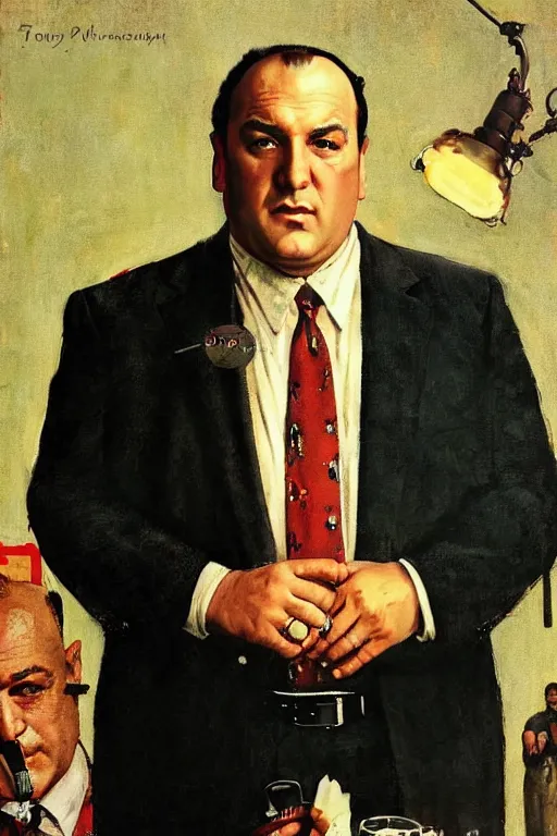 Prompt: tony soprano from the sopranos painted by norman rockwell