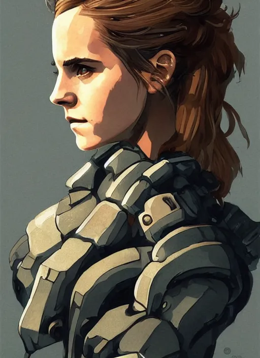 Image similar to emma watson wearing metal gear armour art by Hokusai by greg rutkowski by wlop high detail comic sharp vector lineart dramtic lighting artstation by trevor henderson by ross draws cinematic dramatic