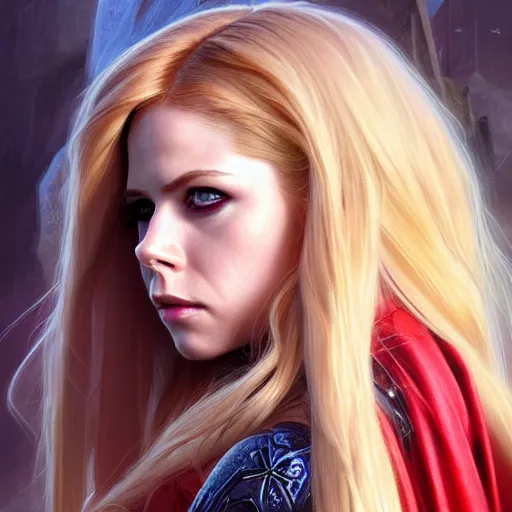 Image similar to beautiful Avril Lavigne as Super Girl, western, closeup, D&D, fantasy, intricate, elegant, highly detailed, digital painting, artstation, concept art, matte, sharp focus, illustration, art by Artgerm and Greg Rutkowski and Alphonse Mucha