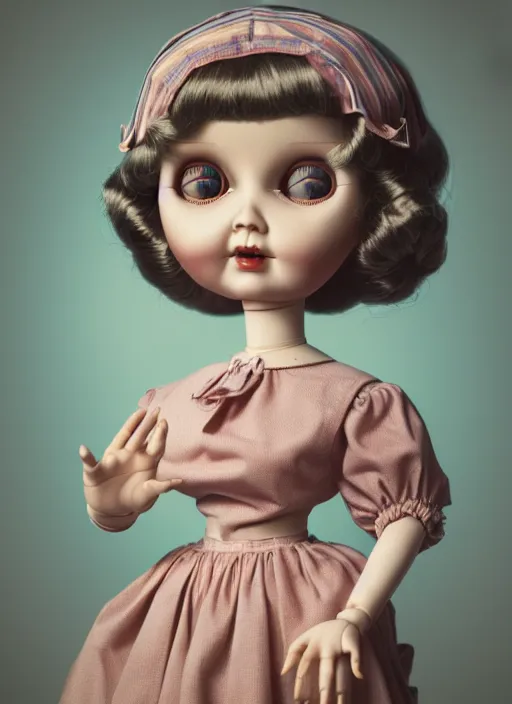 Prompt: highly detailed wide - angle portrait of a retro doll with low poly hands hands, nicoletta ceccoli, mark ryden, lostfish, earl nore, hyung tae, frank frazetta, global illumination, detailed and intricate environment