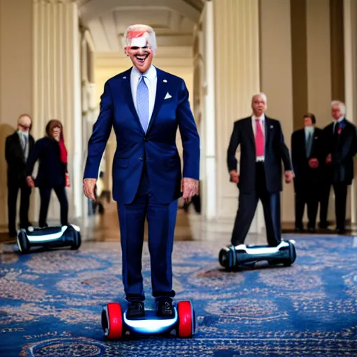 Image similar to A professional photograph of Joe Biden going to the US capital with a hoverboard, HDR, 8k,