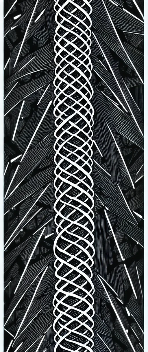 Image similar to a double helix dna strand futuristic carved pillar, high details, lineart, by vincent di fate, inking, etching, screen print, masterpiece, trending on artstation, sharp, high contrast, hyper - detailed,, hd, 4 k, 8 k