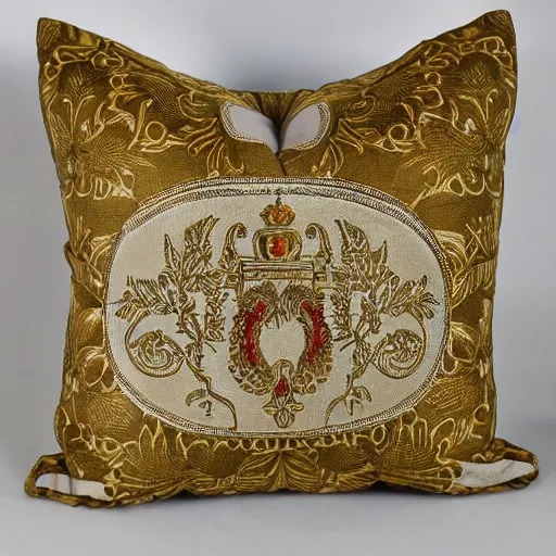 Image similar to the most amazing Imperial Russian pillow every made, product shot, intricate, fine detail, full Marxist print