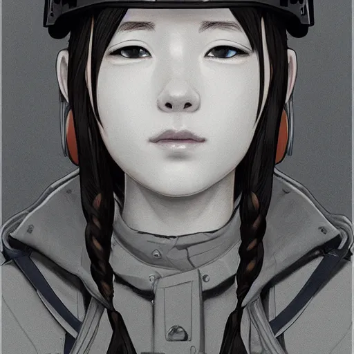 Image similar to side portrait of tanker girl, soldier clothing, combat helmet, anime style, short hair, hair down, symmetrical facial features, from arknights, hyper realistic, 4 k, rule of thirds, extreme detail, detailed drawing, trending artstation, hd, d & d, realistic lighting, by alphonse mucha, greg rutkowski, sharp focus, backlit