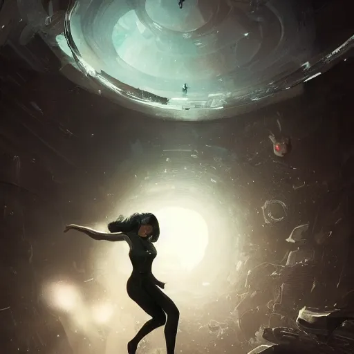 Image similar to Dancing on the ring of a blackhole, by Cedric Peyravernay, highly detailed, excellent composition, cinematic concept art, dramatic lighting, trending on ArtStation