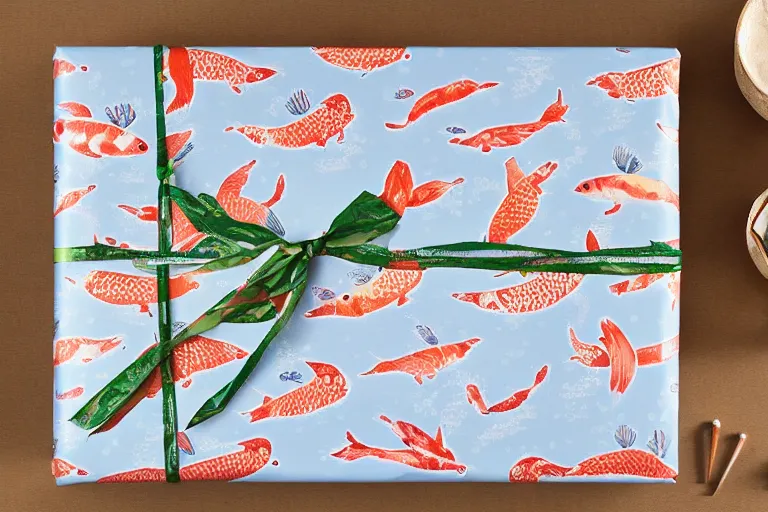 Image similar to a wrapping paper patter with koi fish print, illustration