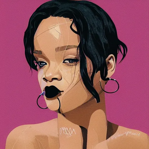 Image similar to Smoking Rihanna profile picture by Sachin Teng, asymmetrical, Organic Painting , Matte Painting, geometric shapes, hard edges, graffiti, street art:2 by Sachin Teng:4