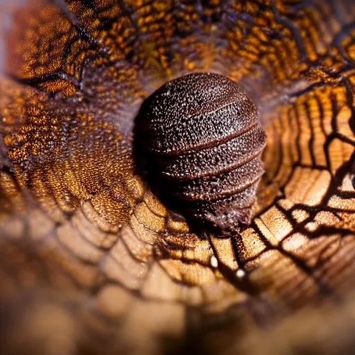 Image similar to detailed photograph of a chocolate ice cream cone becoming a hairy brown recluse spider body at the bottom. dramatic, golden light. realistic photograph. delicious. hairy. chocolatey. spidery.