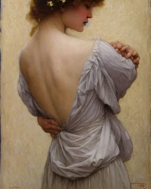 Prompt: annasophia robb with bowl haircut, bouguereau and mucha