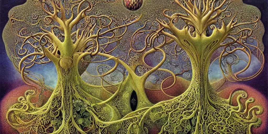 Image similar to tree of life by roger dean and andrew ferez, art forms of nature by ernst haeckel, divine chaos engine, symbolist, visionary, art nouveau, botanical fractal structures, organic, detailed, realistic, surreality