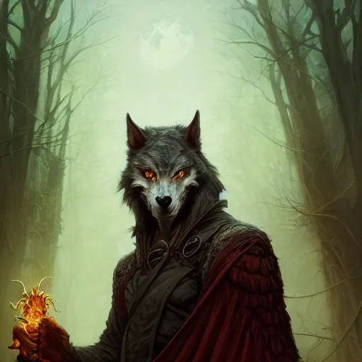 Prompt: portrait, mysterious werewolf wearing a cloak, rpg game, stern expression, main character, detailed, digital painting, artstation, sharp focus, illustration, artgerm, tomasz alen kopera, peter mohrbacher, donato giancola, joseph christian leyendecker, wlop, frank frazetta