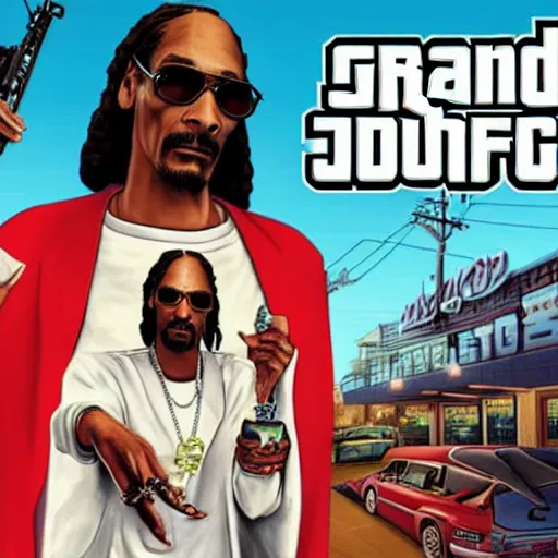 Image similar to snoop dogg as gta 5 cover art