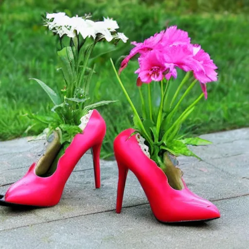 Image similar to stiletto heels used as flower pot, comic